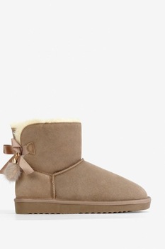 Cizme din piele intoarsa, cu fundita si ciucure la spate, Crem Cizme din piele intoarsa, cu fundita si ciucure la spate, Crem