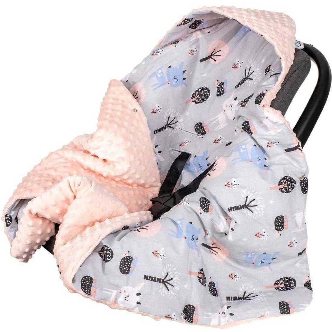 Paturica de infasat pentru scaun auto Minky, Infantilo, Deer Gri/Portocaliu deschis