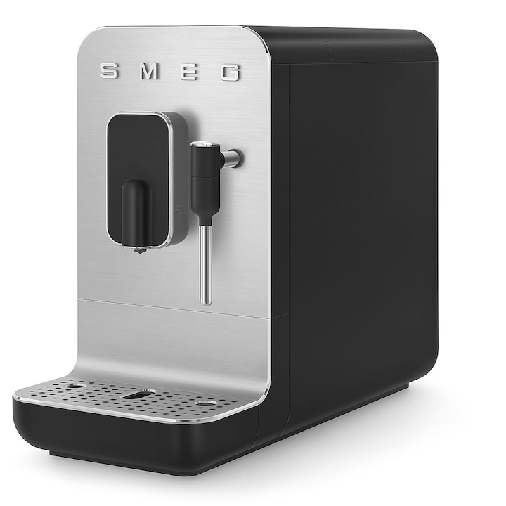 Aparat automat de cafea espresso BCC02BLMEU, negru / argintiu, cu sistem de spumare, Smeg