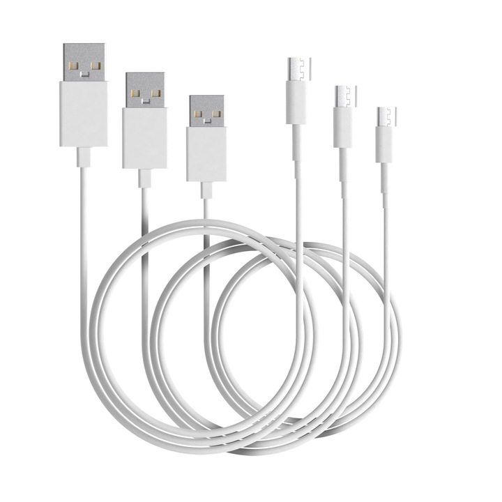 Cablu de date si incarcare, MOJO, USB-A/Micro USB, 3 buc, Alb