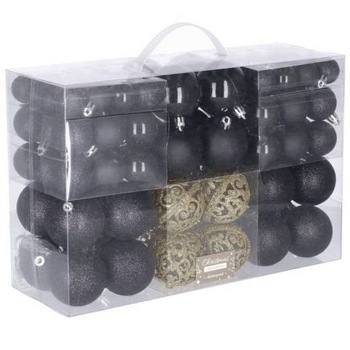 Set 100 globuri de Craciun, diverse marimi si forme, negru Set 100 globuri de Craciun, diverse marimi si forme, negru