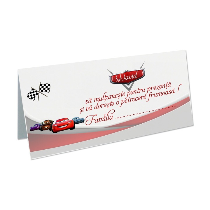 Plic bani Botez, Masinutele Cars, Model PB18, Carton, Alb, 21x10 cm