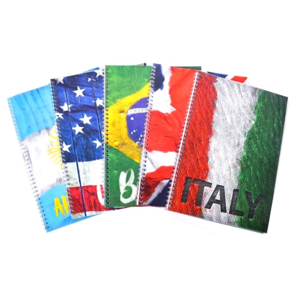 Set 5 caiete A4 cu spira, coperta plastic, matematica, 70 g/mp, Statovac, motiv steaguri retro