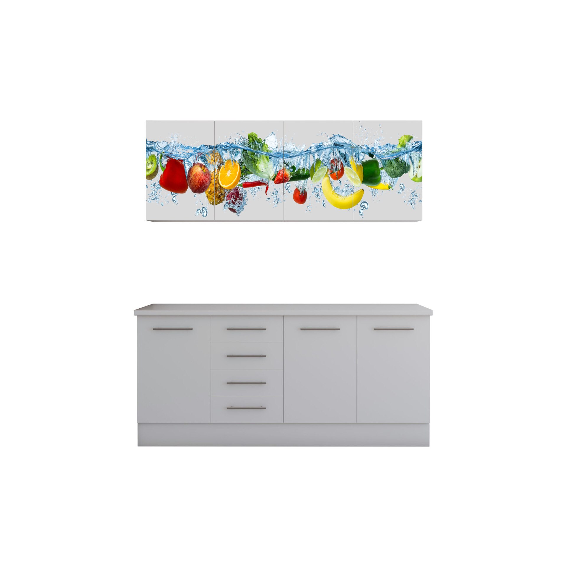 Set Bucatarie Alfa cu Print, 180 cm, Alb/Fructe