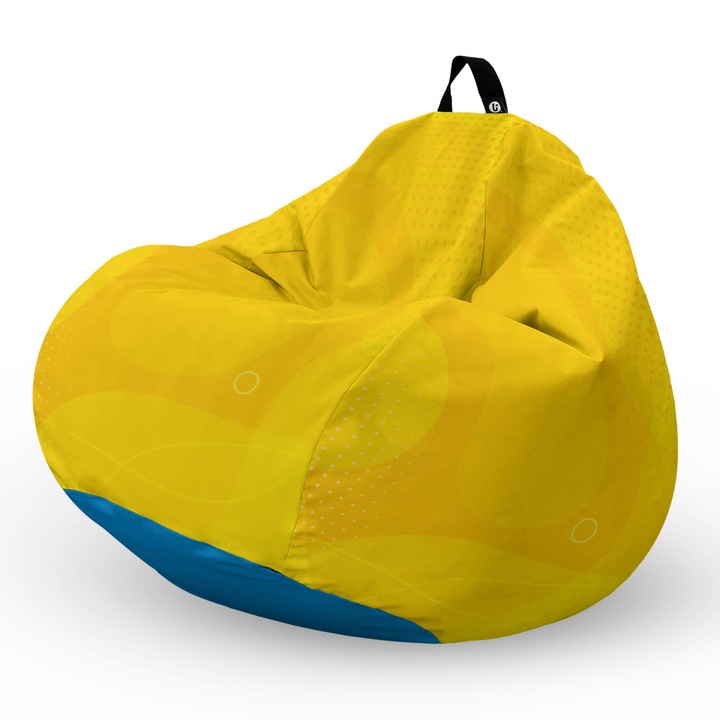 Пуф Updeco Bean Bag, Тип круша L, Водоустойчив калъф, За закрито и открито, с вътрешна предпазна чанта, С дръжка, 80 x 80 x 55 см, Жълто резюме
