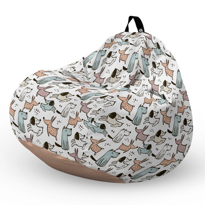 Пуф Updeco Bean Bag, Тип круша L, Водоустойчив калъф, За закрито и открито, с вътрешна предпазна чанта, С дръжка, 80 x 80 x 55 см, Добри кучета