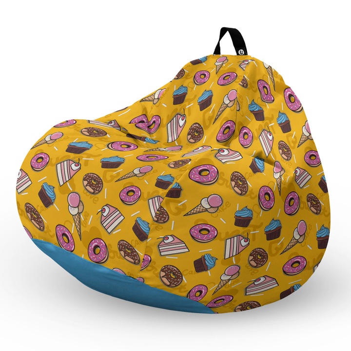 Fotel Updeco Pouf Babzsákfotel, Körte L típus, vízálló, szobai/szabadtéri, belső táska, fogantyúval, 90 x 80 x 60 см, Fotel sütemény és fagylalt