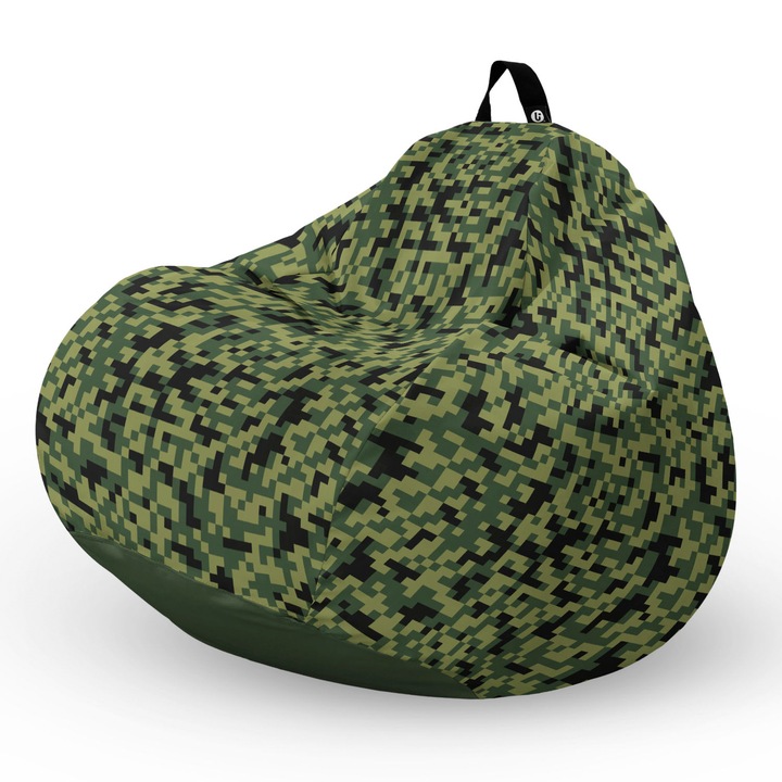 Пуф Updeco Bean Bag, Тип круша L, Водоустойчив калъф, За закрито и открито, с вътрешна предпазна чанта, С дръжка, 80 x 80 x 55 см, Minecraft