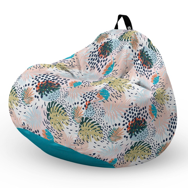 Fotel Updeco Pouf Babzsákfotel, Körte L típus, vízálló, szobai/szabadtéri, belső táska, fogantyúval, 90 x 80 x 60 см, Fotel tarka levelek