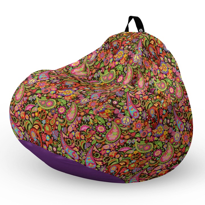 Fotel Updeco Pouf Babzsákfotel, Körte L típus, vízálló, szobai/szabadtéri, belső táska, fogantyúval, 90 x 80 x 60 см, hippi béke