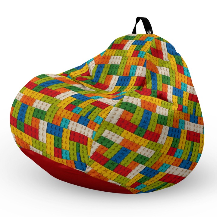 Fotel Updeco Pouf Babzsákfotel, Körte L típus, vízálló, szobai/szabadtéri, belső táska, fogantyúval, 90 x 80 x 60 см, lego tetris zöld
