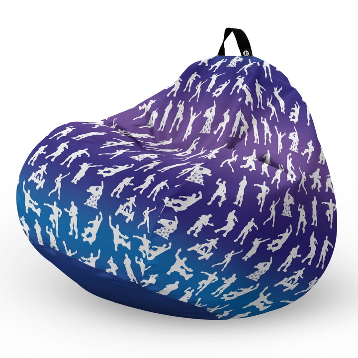 Пуф Updeco Bean Bag, Тип круша L, Водоустойчив калъф, За закрито и открито, с вътрешна предпазна чанта, С дръжка, 80 x 80 x 55 см, Fortnite
