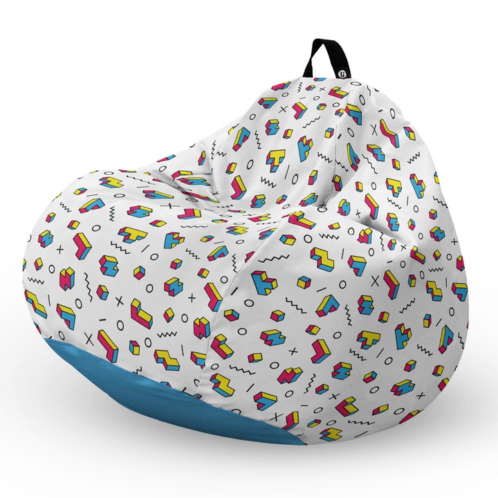 Fotel Updeco Pouf Babzsákfotel, Körte L típus, vízálló, szobai/szabadtéri, belső táska, fogantyúval, 90 x 80 x 60 см, Fotel memphis tetris