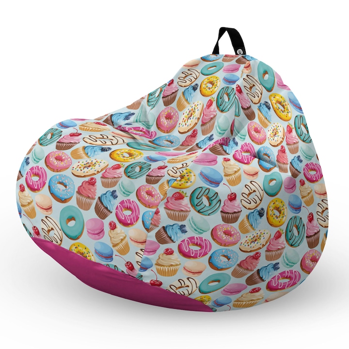 Пуф Updeco Bean Bag, Тип круша L, Водоустойчив калъф, За закрито и открито, с вътрешна предпазна чанта, С дръжка, 80 x 80 x 55 см, Макарони