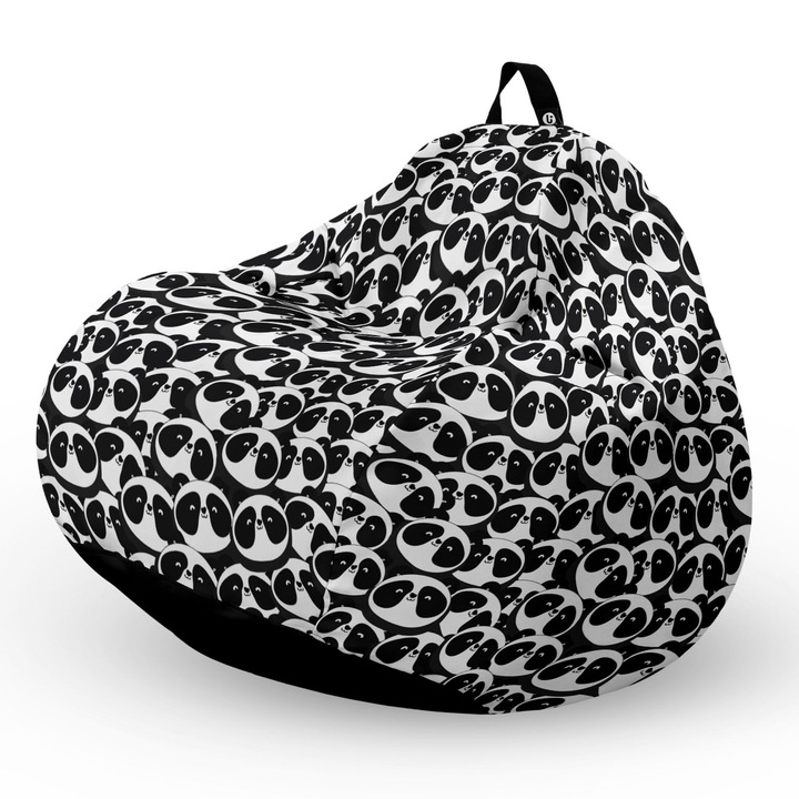 Пуф Updeco Bean Bag, Тип круша L, Водоустойчив калъф, За закрито и открито, с вътрешна предпазна чанта, С дръжка, 80 x 80 x 55 см, Глутница панди