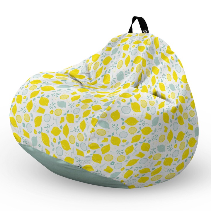 Fotel Updeco Pouf Babzsákfotel, Körte L típus, vízálló, szobai/szabadtéri, belső táska, fogantyúval, 90 x 80 x 60 см, Fotel citrom