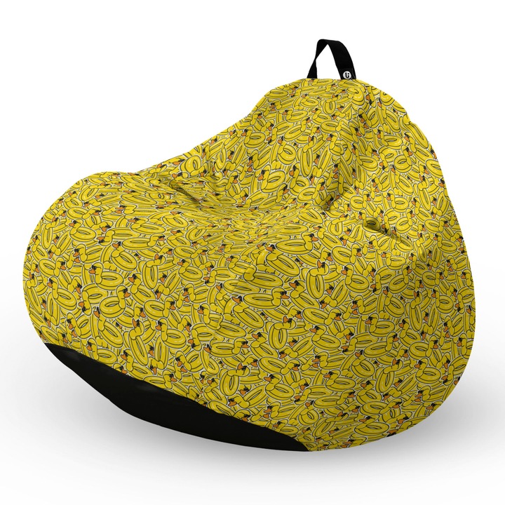 Fotel Updeco Pouf Babzsákfotel, Körte L típus, vízálló, szobai/szabadtéri, belső táska, fogantyúval, 90 x 80 x 60 см, Fotel hűvös sárga kacsák