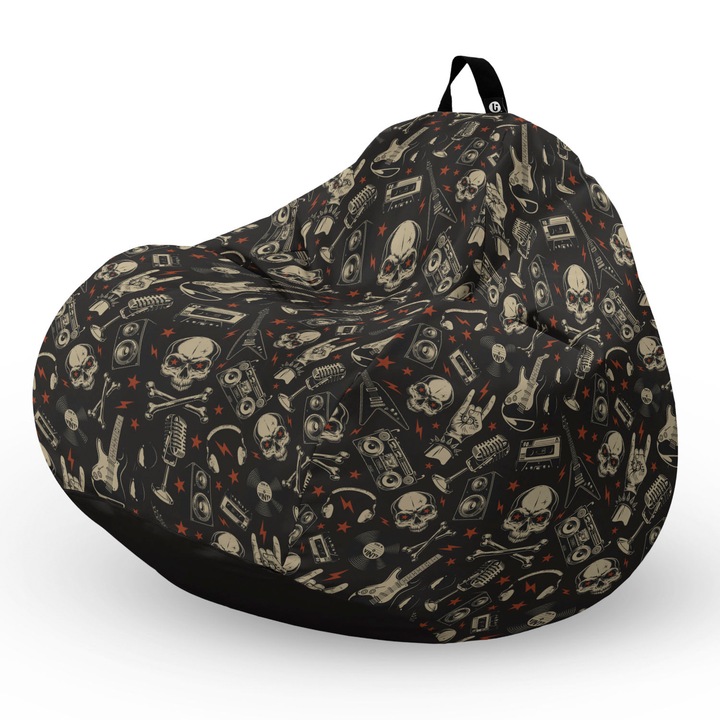 Пуф Updeco Bean Bag, Тип круша L, Водоустойчив калъф, За закрито и открито, с вътрешна предпазна чанта, С дръжка, 80 x 80 x 55 см, Рок