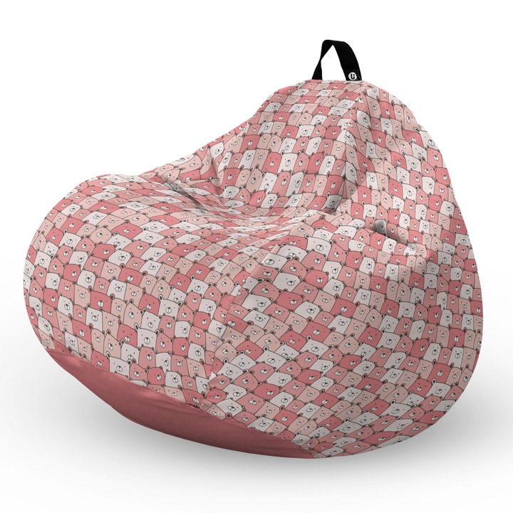 Fotel Updeco Pouf Babzsákfotel, Körte L típus, vízálló, szobai/szabadtéri, belső táska, fogantyúval, 90 x 80 x 60 см, rózsaszín mackók