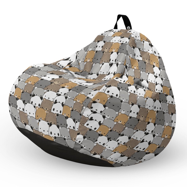 Fotel Updeco Pouf Babzsákfotel, Körte L típus, vízálló, szobai/szabadtéri, belső táska, fogantyúval, 90 x 80 x 60 см, barna medvék