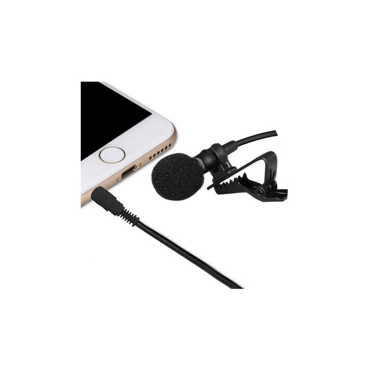 SOHO Csipeszes mikrofon, 3.5 mm Jack csatlakozóval, Telefonhoz vagy laptophoz, 1.5 m, Fekete