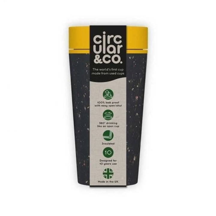 Pahar refolosibil ecologic Circular NOW negru si galben 340ml