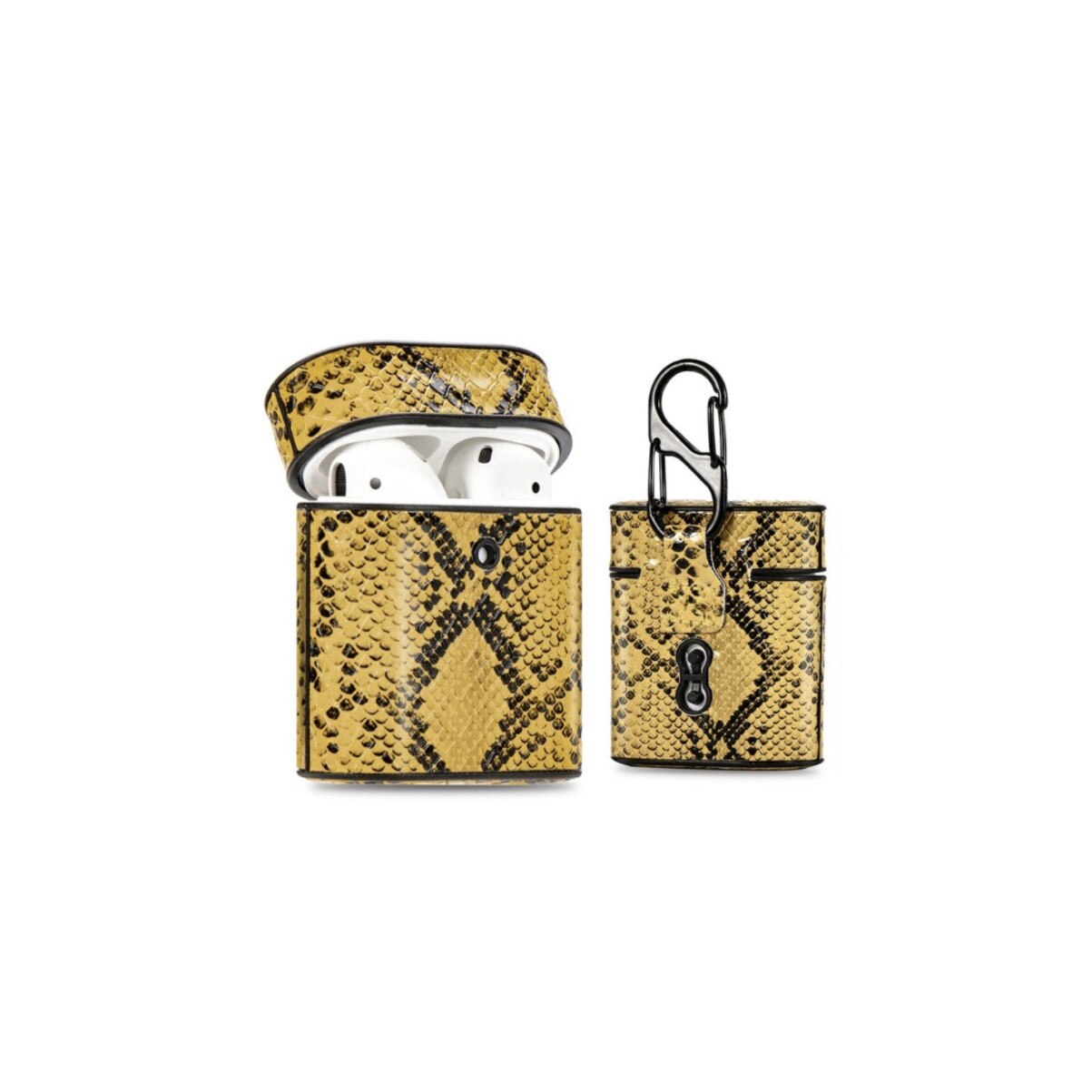 Husa cu model piele de sarpe pentru Apple AirPods1/2, din piele, Galben