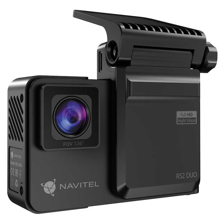 Видеорегистратор NAVITEL RS2 Duo DVR, Инфрачервено заснемане, Широка вътрешна камера, Full HD резолюция, Дисплей с двоен режим, Режим на паркиране, Магнитна поддръжка, Цикличен запис на microSD
