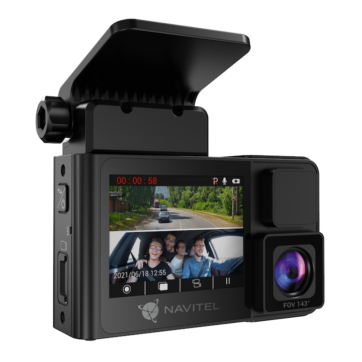 Camera auto DVR NAVITEL RS2 Duo, Filmare infrared, camera wide de interior, rezolutie Full HD, dual mode display, Parking mode, Suport magnetic, Inregistrare in bucla pe microSD