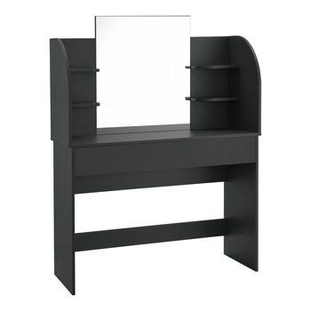 Masa machiaj, en.casa, Kola S, 139,5 x 108 x 40 cm, pal, negru, cu oglinda, rafturi si sertar Masa machiaj, en.casa, Kola S, 139,5 x 108 x 40 cm, pal, negru, cu oglinda, rafturi si sertar