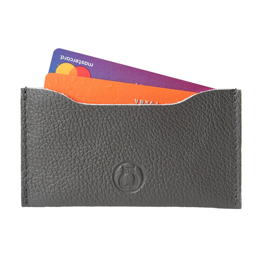 Port card/etui carti de vizita din piele naturala, gri
