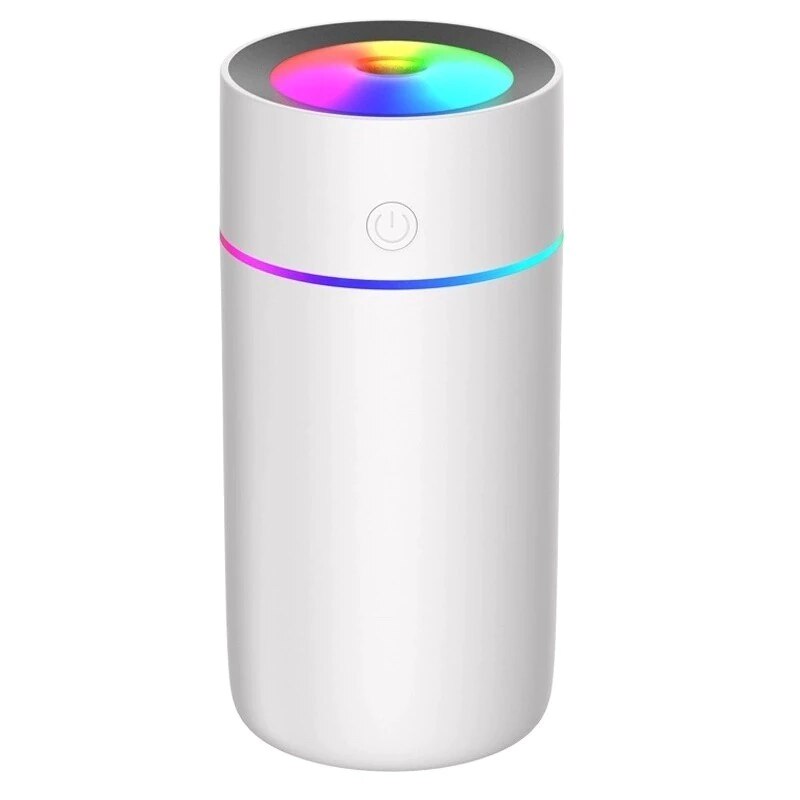 Umidificator aromaterapie Tiessa®, 7 culori LED, portabil, purificare aer, 320 ml, alb/argintiu