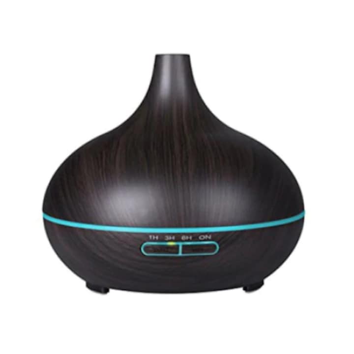 Tiessa® aromaterápiás diffúzor - ultrahang és led lámpák, légtisztító 500 ml, sötét fa