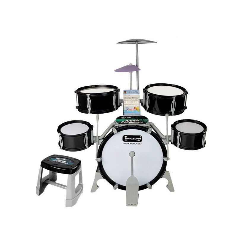 Set de tobe muzicale de jucarie pentru copii, cu scaunel, negre, 7143