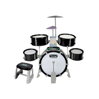 Set de tobe muzicale de jucarie pentru copii, cu scaunel, negre, 7143 Set de tobe muzicale de jucarie pentru copii, cu scaunel, negre, 7143
