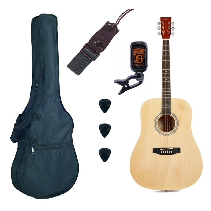 Set chitara SX SD104 Basic2 natur mat dreadnought