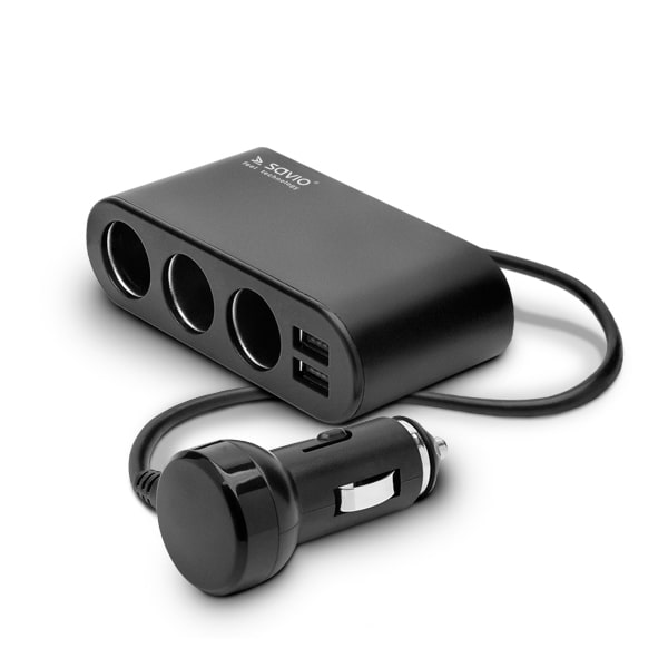 Spliter auto Savio SA-024 cu 3 porturi tip bricheta si 2 porturi USB, 12/24V