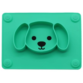 Farfurie compartimentata din silicon FizioTab®, bol de invatare pentru copii cu ventuze, forma catelus, 25.5 cm X 19.5 cm, Verde Farfurie compartimentata din silicon FizioTab®, bol de invatare pentru copii cu ventuze, forma catelus, 25.5 cm X 19.5 cm, Verde