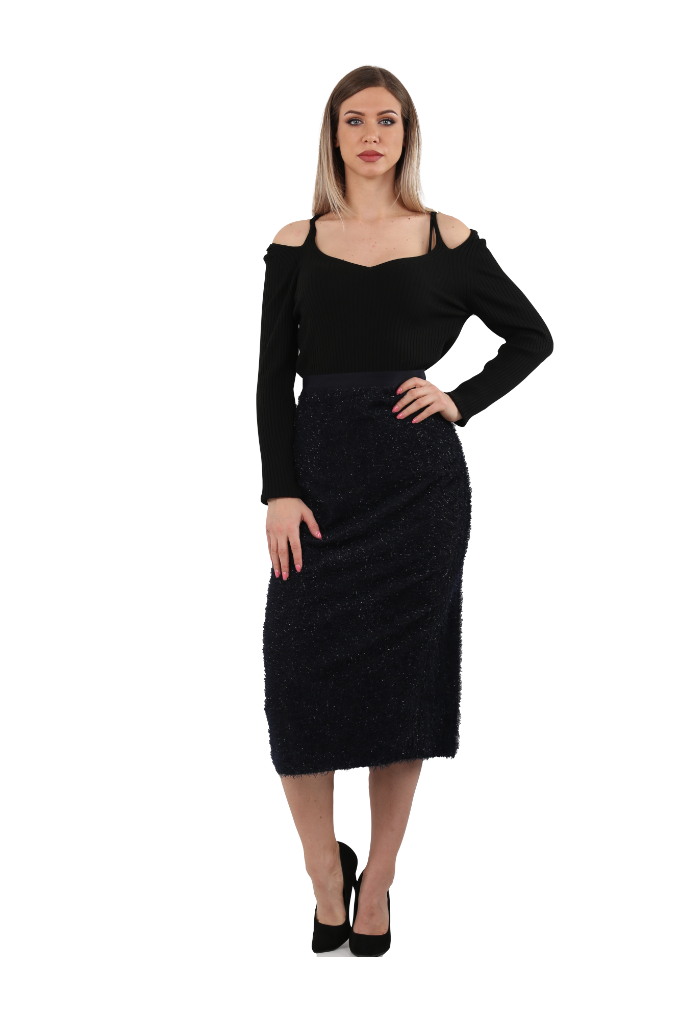 Fusta neagra, Next, Talie inalta, Negru, 44