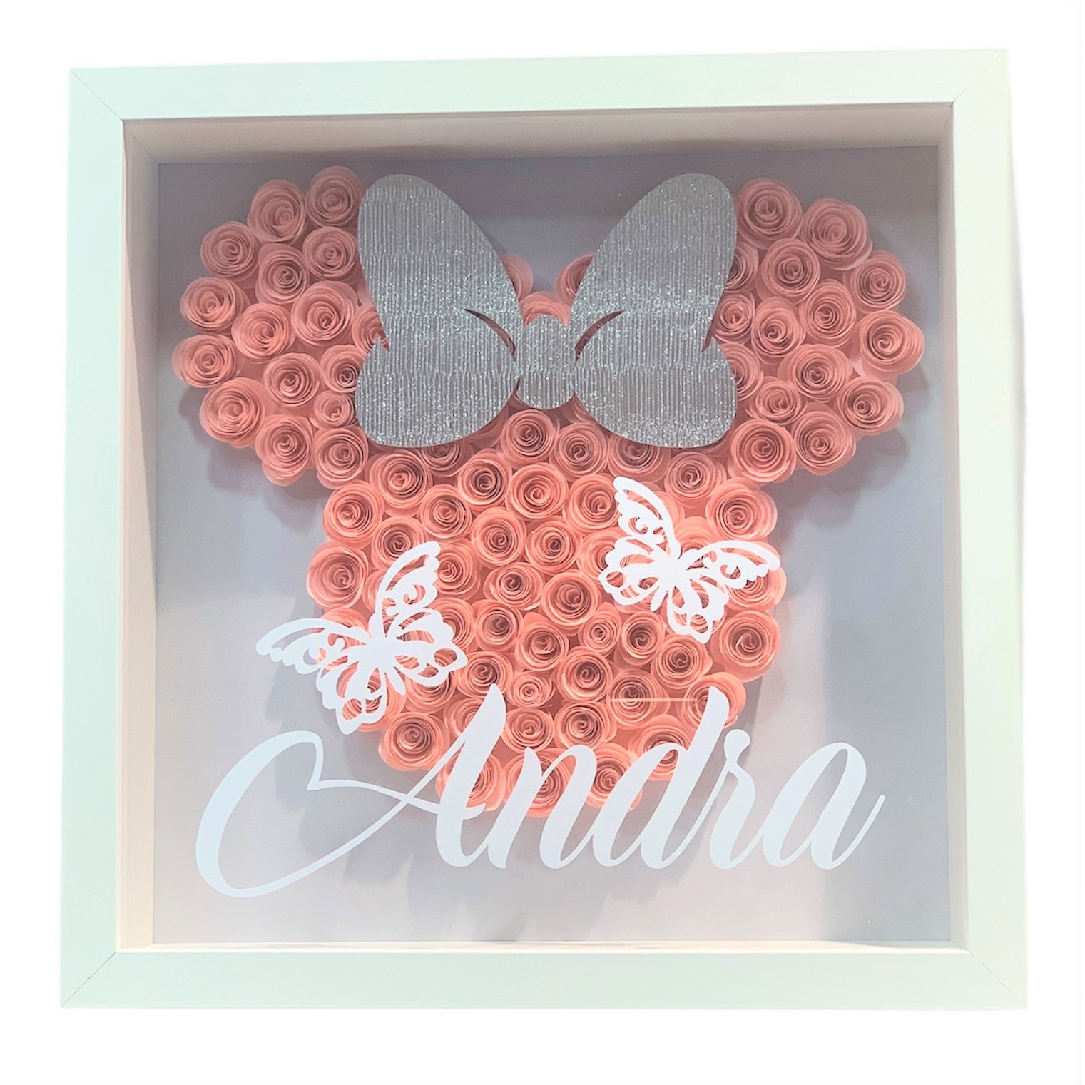 Tablou handmade personalizat, Pink Butterfly, 25 x 25 cm, roz