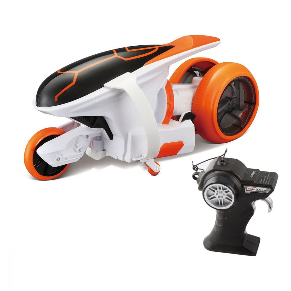 Set Motocicleta cu telecomanda Cyklone 360 ,40 Hz ,Deplasare in toate directiile, lumini LED, pentru copii , ATS, alb portocaliu