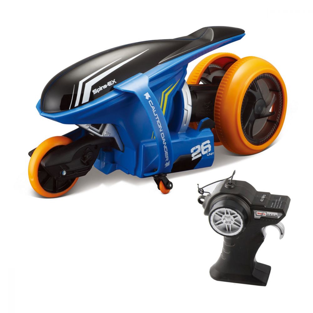 Set Motocicleta cu telecomanda Cyklone 360 ,27 MHz ,Deplasare in toate directiile, lumini LED, pentru copii , ATS, albastru portocaliu