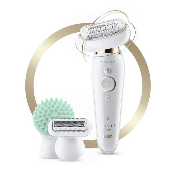 Епилатор Braun Silk-épil 9 Flex 9020, Wet & Dry, Бял / Златист