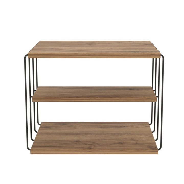 Masa Kalune Design 854KLN2813, 40x50 cm, 3 rafturi, Noptiera, Finisaj melaminat / Metal, Maro / Negru