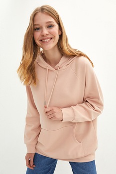 LC WAIKIKI, Hanorac cu buzunar kangaroo, Roz pastel LC WAIKIKI, Hanorac cu buzunar kangaroo, Roz pastel