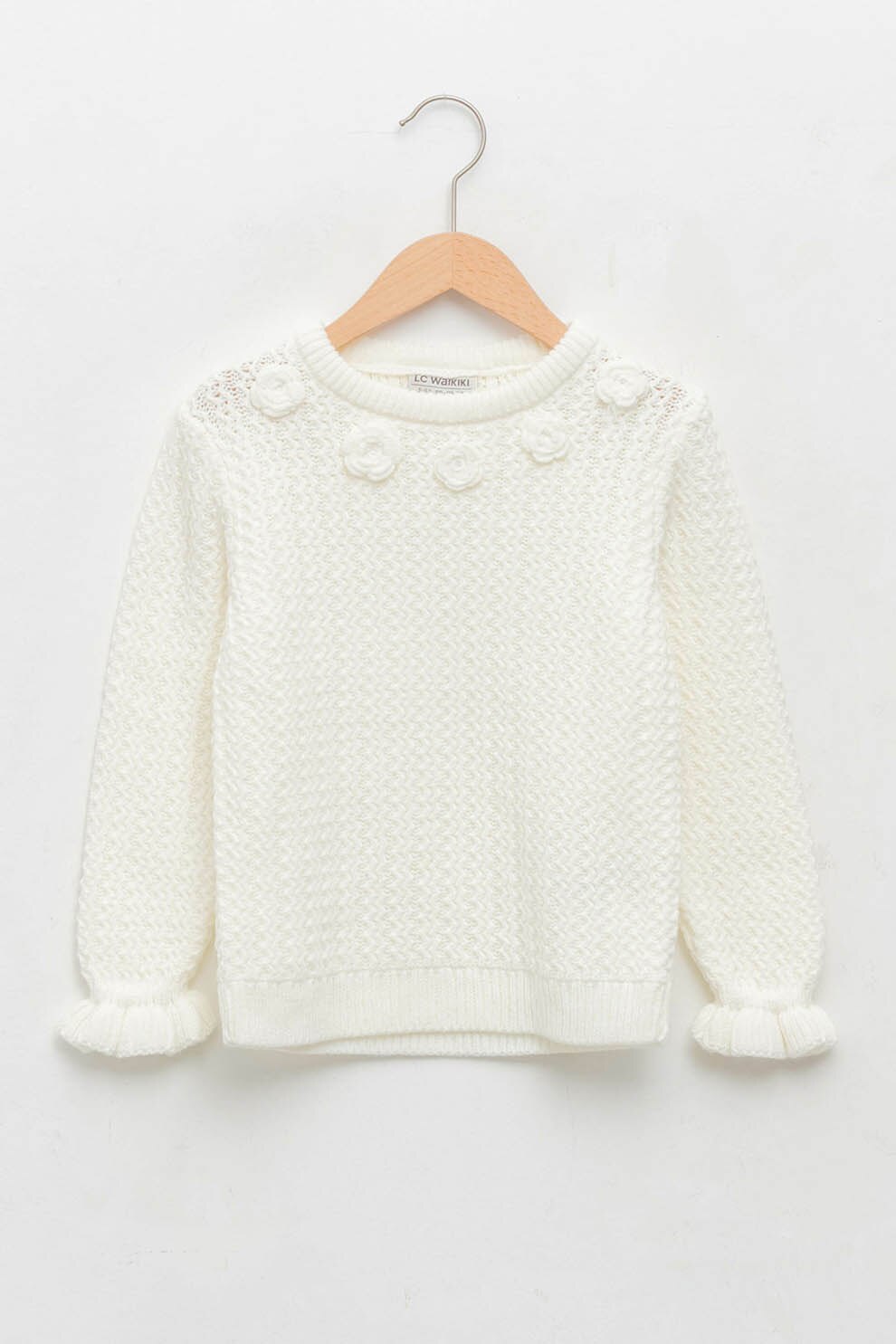 LC WAIKIKI, Pulover texturat cu motive florale, Alb prafuit