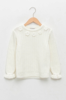 LC WAIKIKI, Pulover texturat cu motive florale, Alb prafuit LC WAIKIKI, Pulover texturat cu motive florale, Alb prafuit