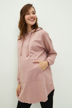 LC WAIKIKI, Hanorac lung cu buzunar kangaroo pentru gravide, Roz prafuit, 3XL LC WAIKIKI, Hanorac lung cu buzunar kangaroo pentru gravide, Roz prafuit, 3XL