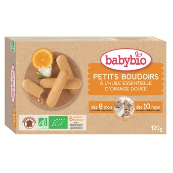Biscuiti Babybio pentru dinti cu ulei esential de portocala, 120 g, de la 8 luni Biscuiti Babybio pentru dinti cu ulei esential de portocala, 120 g, de la 8 luni