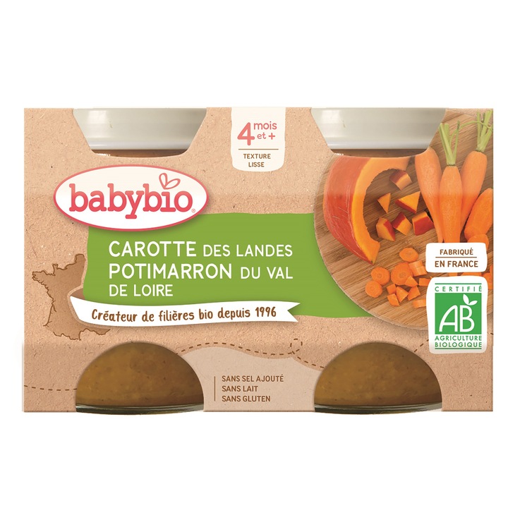 Пюре Babybio от моркови и тиква 2 x 130 гр, От 4 месеца